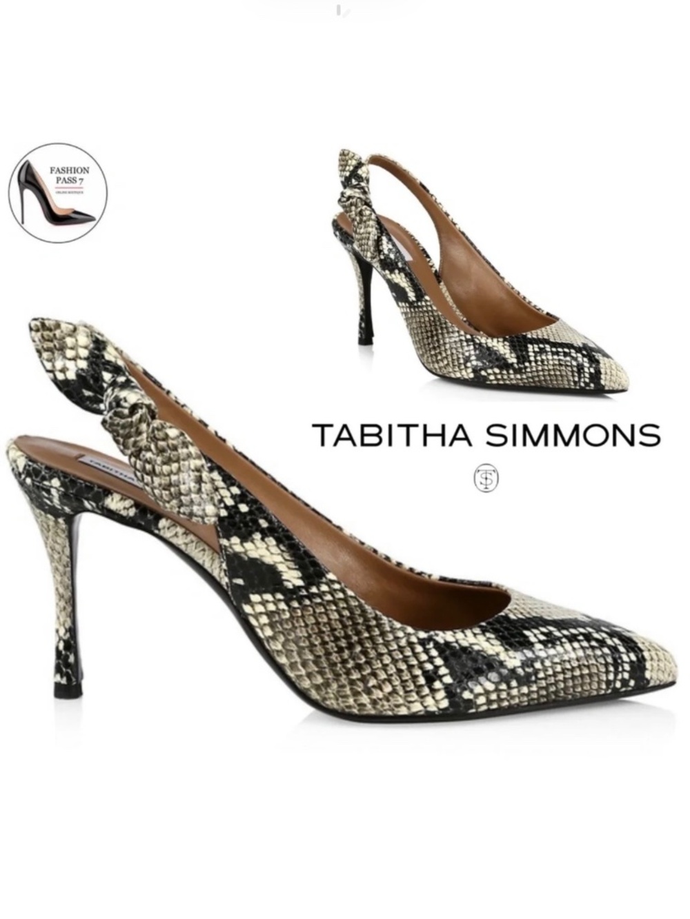 Tabitha Simmons Millie Snake Print Leather Slingback Pointed Toe Heeled Pumps 40